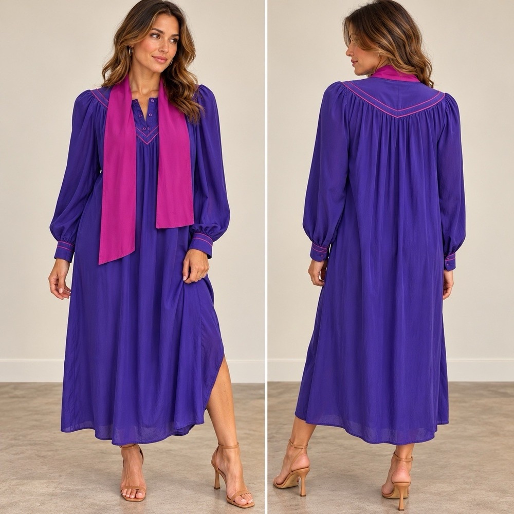 Vtg Francesca of Damon for Starington 100% Silk Purple Shirt Dress Sz 10 *read